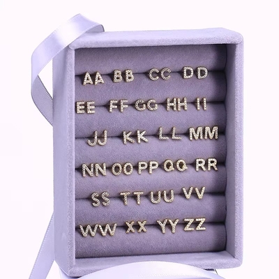 แฟชั่น สตอร์ลิ่ง เงิน A-z หูหูอักษร 18k ทอง Plated 925 เงิน Letter Stud หูหู