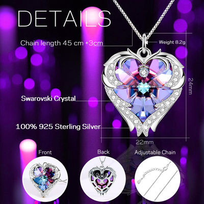 สร้อยคอจี้หัวใจเงินแท้ 18 นิ้ว 0.29 ออนซ์ จี้หัวใจคริสตัลสีชมพูอินเทรนด์