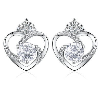 11x9.5mm 1.5g ต่างหูหัวใจเงินแท้ 3A Silver Heart Studs SGS