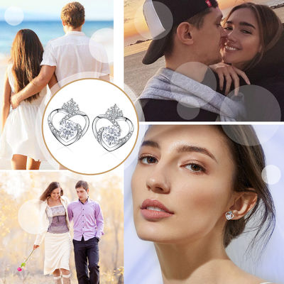 11x9.5mm 1.5g ต่างหูหัวใจเงินแท้ 3A Silver Heart Studs SGS