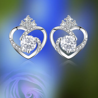 11x9.5mm 1.5g ต่างหูหัวใจเงินแท้ 3A Silver Heart Studs SGS