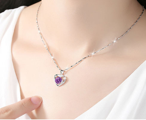 5A CZ สร้อยคอจี้หัวใจสีเงิน