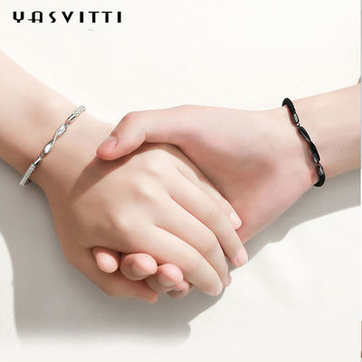 8.7in 7g สร้อยข้อมือเครื่องประดับเงินแท้ 3A CZ Black String Bracelet