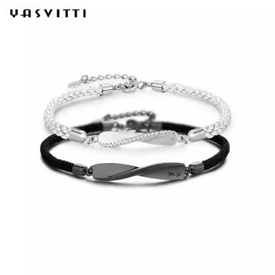 8.7in 7g สร้อยข้อมือเครื่องประดับเงินแท้ 3A CZ Black String Bracelet