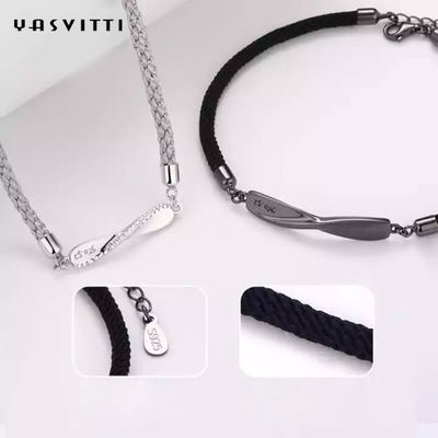 8.7in 7g สร้อยข้อมือเครื่องประดับเงินแท้ 3A CZ Black String Bracelet