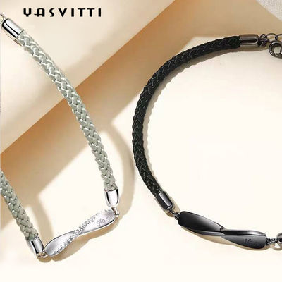 8.7in 7g สร้อยข้อมือเครื่องประดับเงินแท้ 3A CZ Black String Bracelet