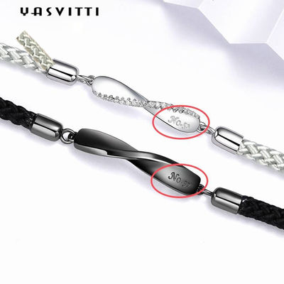 8.7in 7g สร้อยข้อมือเครื่องประดับเงินแท้ 3A CZ Black String Bracelet