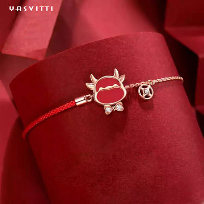 19.5 ซม. 2.9 กรัมสร้อยข้อมือเครื่องประดับเงินแท้หัวใจ CZ สร้อยข้อมือสตริงสีแดง ODM