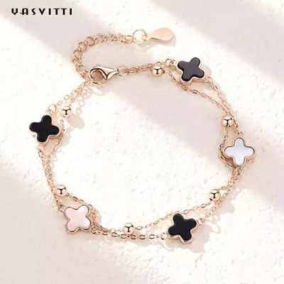 20 ซม. 0.12 ออนซ์ Four Leaf Clover สร้อยข้อมือ 925 สร้อยข้อมือเงิน Slider ฟรี