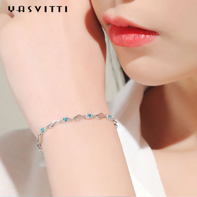 4.5g 0.62ft สร้อยข้อมือเงินแบบปรับได้อินเทรนด์สร้อยข้อมือคริสตัลสีน้ำเงินชุบโรเดียม