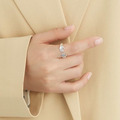 แหวนนิ้วมือสำหรับผู้หญิง 925 เงินสเตอร์ลิงแหวนมือคู่