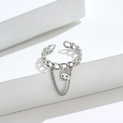 0.08CM 1.7g แหวนเครื่องประดับเงินสเตอร์ลิง Unisex Festival Smiling Face Ring