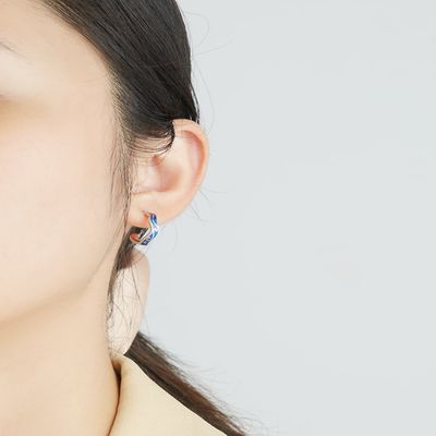 0.07oz 1.4x1.2cm ต่างหูเครื่องประดับเงินแท้ Blue Trendy Moon Star Earring
