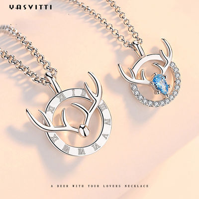 14x16mm 15in สร้อยคอกวางเขากวางสเตอร์ลิงเงิน 3A CZ เขากวางจี้สร้อยคอ