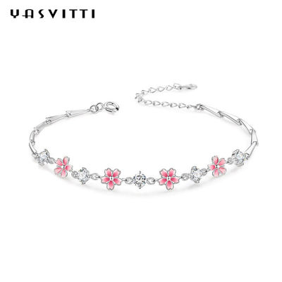 0.16oz 0.19m สร้อยข้อมือเครื่องประดับเงินสเตอร์ลิง S925 Zircon Cherry Blossom Bracelet