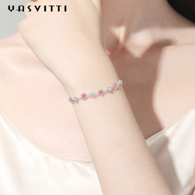 0.16oz 0.19m สร้อยข้อมือเครื่องประดับเงินสเตอร์ลิง S925 Zircon Cherry Blossom Bracelet