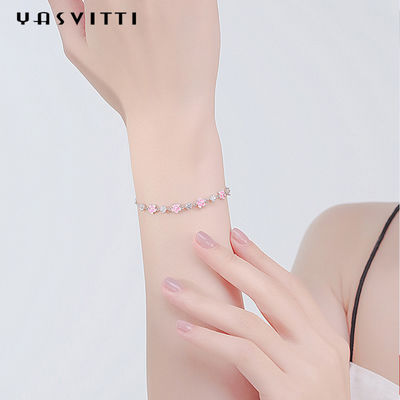 0.16oz 0.19m สร้อยข้อมือเครื่องประดับเงินสเตอร์ลิง S925 Zircon Cherry Blossom Bracelet