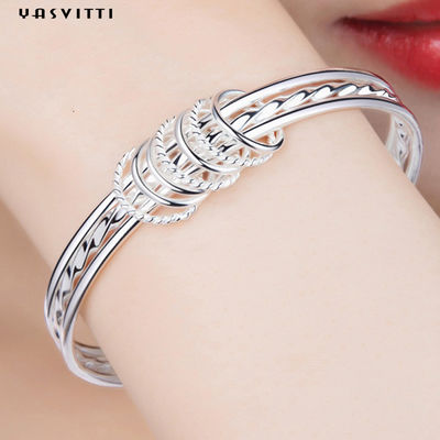 วงกลม 5.8 ซม. 23g สร้อยข้อมือคริสตัลสีเงิน สร้อยข้อมือกำไลข้อมือคริสตัลโรเดียม Boho SGS