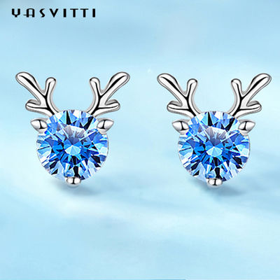 เครื่องประดับคริสต์มาสของขวัญแฟชั่นต่างหูกวางขนาดเล็กบุคลิกภาพสีฟ้า Rhinestone หรูหราสุภาพสตรีต่างหู Jewelry