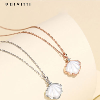 สร้อยคอโซ่กระดูกไหปลาร้าธรรมชาติมุกเชลล์สร้อยคอเงินแท้ 925