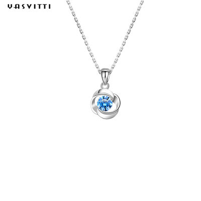 สร้อยคอเงินแท้ทรงเรขาคณิตหรูหรา Blue Topaz Stone สร้อยคอจี้เครื่องประดับ