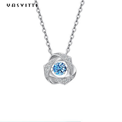 2g คู่หมั้น 18k สร้อยคอจี้เงินแท้ Cubic Zirconia สร้อยคอ 1.64ft