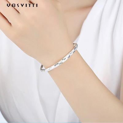 9.84in 0.16oz สร้อยข้อมือเครื่องประดับเงินแท้ Push Pull Womens Adjustable Bracelet