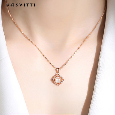 45.5cm คริสต์มาส 8g สร้อยคอเครื่องประดับเงินแท้ 14K 28mm สร้อยคอไข่มุกเพชร