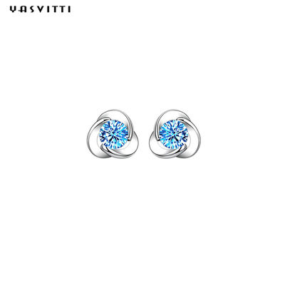 925 เงินสเตอร์ลิง Clover Zircon ต่างหูดอกไม้ Zircon Stud ต่างหู Simple Clover Diamond Earrings