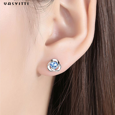 925 เงินสเตอร์ลิง Clover Zircon ต่างหูดอกไม้ Zircon Stud ต่างหู Simple Clover Diamond Earrings