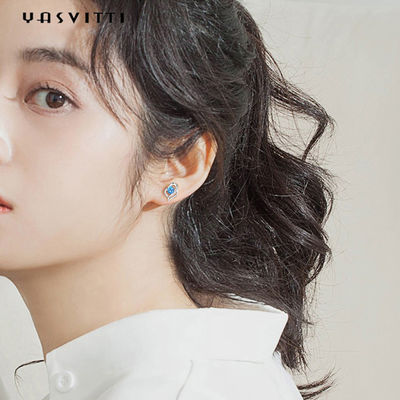 0.04oz 1x0.8cm ต่างหูหัวใจเงินแท้ SGS ต่างหูหินสีฟ้า girlfriend