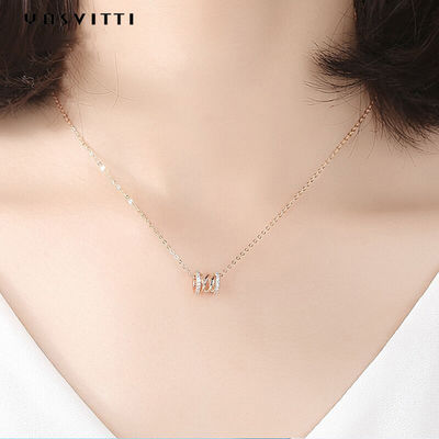 2.64g 40 ซม. วันเกิดเพชร Studded สร้อยคอ Clavicle เอว 18k จี้เงินแท้
