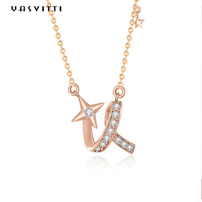 2g 17.7in สร้อยคอเครื่องประดับเงินแท้ 18k พิธี Twisted Gold Star สร้อยคอ