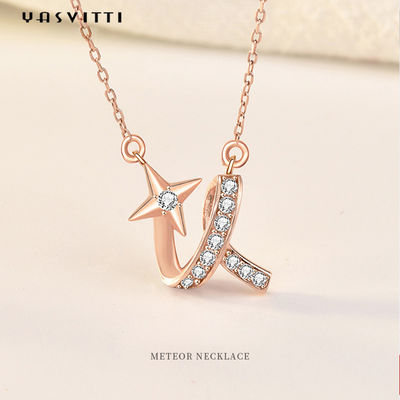 2g 17.7in สร้อยคอเครื่องประดับเงินแท้ 18k พิธี Twisted Gold Star สร้อยคอ