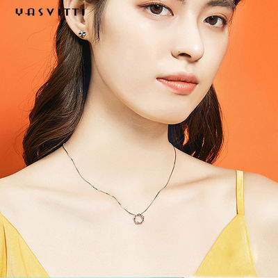 สร้อยคอเครื่องประดับเงินแท้ 6.3 นิ้ว 3 กรัม 5A สร้อยคอจี้มงกุฎประดับเพชร