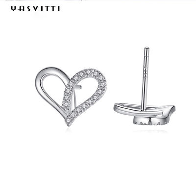 7.7x9.5mm 1.1g ต่างหูหัวใจเงินแท้ Platinum Plated Silver Ear Drops