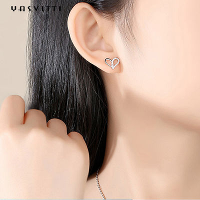 7.7x9.5mm 1.1g ต่างหูหัวใจเงินแท้ Platinum Plated Silver Ear Drops