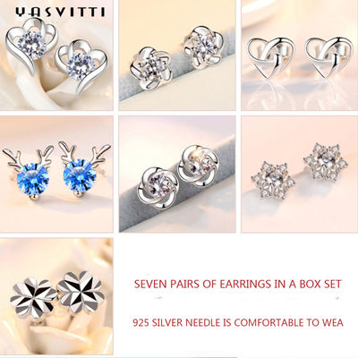 92.5% 1.5g Antler Sterling Silver ชุดเครื่องประดับ SGS Love Earring Set Blue Antler