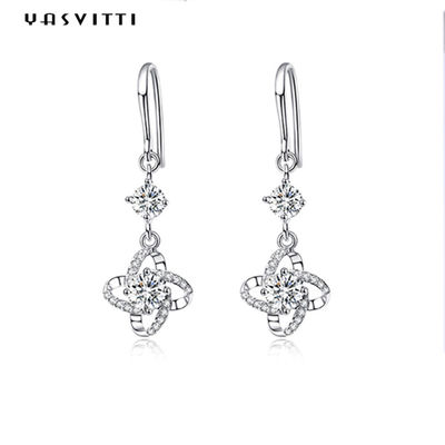 0.31x0.39in ZC เงินสเตอร์ลิงเครื่องประดับต่างหู Hypoallergenic Four Leaf Clover Earring