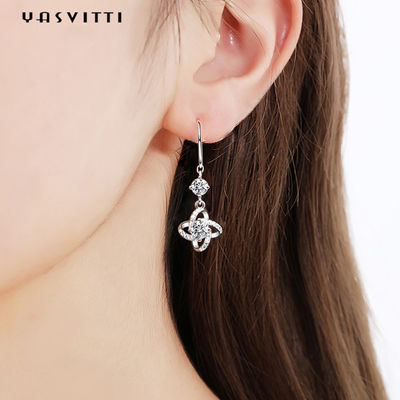 0.31x0.39in ZC เงินสเตอร์ลิงเครื่องประดับต่างหู Hypoallergenic Four Leaf Clover Earring