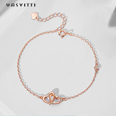 ODM 7.8in 304 สร้อยข้อมือ SS Slider เงิน 18k Rose Gold Open Heart Bracelet