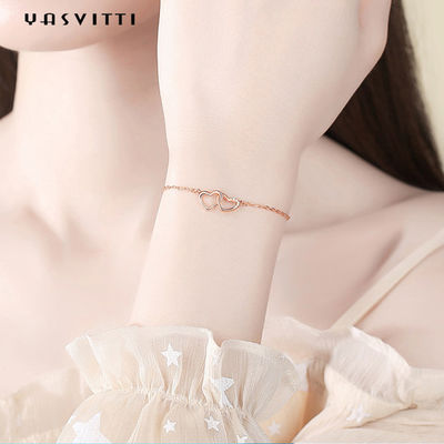 ODM 7.8in 304 สร้อยข้อมือ SS Slider เงิน 18k Rose Gold Open Heart Bracelet