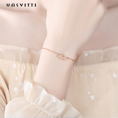 ODM 7.8in 304 สร้อยข้อมือ SS Slider เงิน 18k Rose Gold Open Heart Bracelet