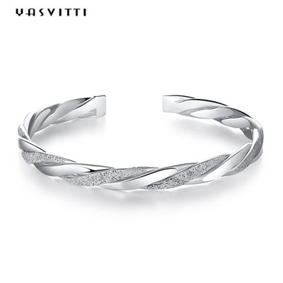 3g 13cm Twist Cuff Bracelet Rhodium Plated CZ 925 กำไลเงิน