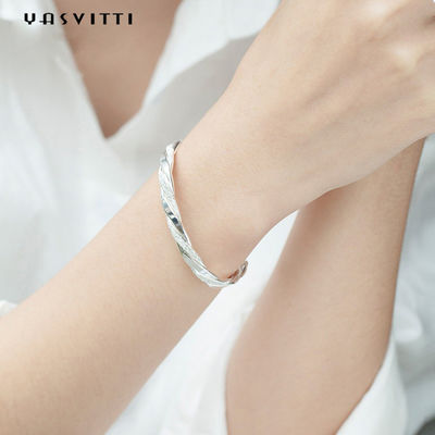 3g 13cm Twist Cuff Bracelet Rhodium Plated CZ 925 กำไลเงิน
