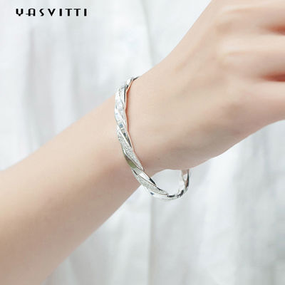 3g 13cm Twist Cuff Bracelet Rhodium Plated CZ 925 กำไลเงิน