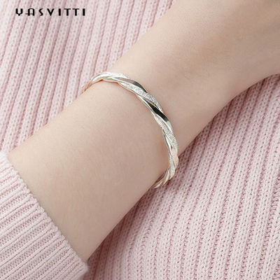 3g 13cm Twist Cuff Bracelet Rhodium Plated CZ 925 กำไลเงิน