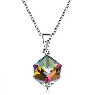 Sugar Cube จี้ Clavicle Chain ผู้หญิง 925 เงินออสเตรียคริสตัล Love Cube สร้อยคอ