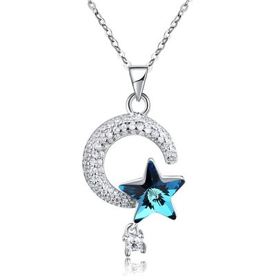 18.1in 4.2g สร้อยคอคริสตัล Sun And Moon วันขอบคุณพระเจ้า 14k 925 Silver Necklace
