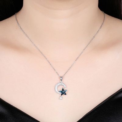 18.1in 4.2g สร้อยคอคริสตัล Sun And Moon วันขอบคุณพระเจ้า 14k 925 Silver Necklace